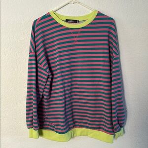 Green and Pink Crew Neck Sweater with Neon Accents